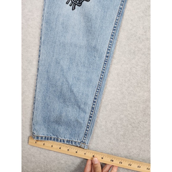 NWT Red Jeans NYC Graffiti Distressed High Waisted Denim Straight Leg Size 12 - Picture 12 of 15